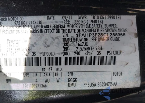 2012 Ford Focus Se from USA, damaged, VIN 1FAHP3F28CL255965